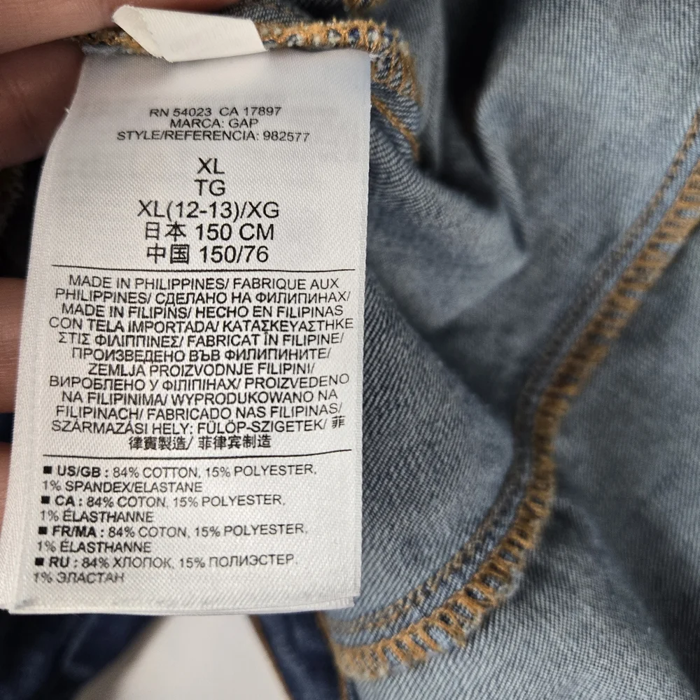 Gap Kids Blue Denim Jean Jacket Girls Size XL With Sequin Emoji Pins